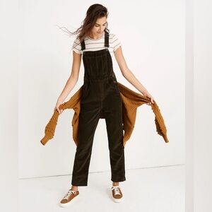 #942 Madewell Corduroy Straight-Leg Overalls in Dark Olive
